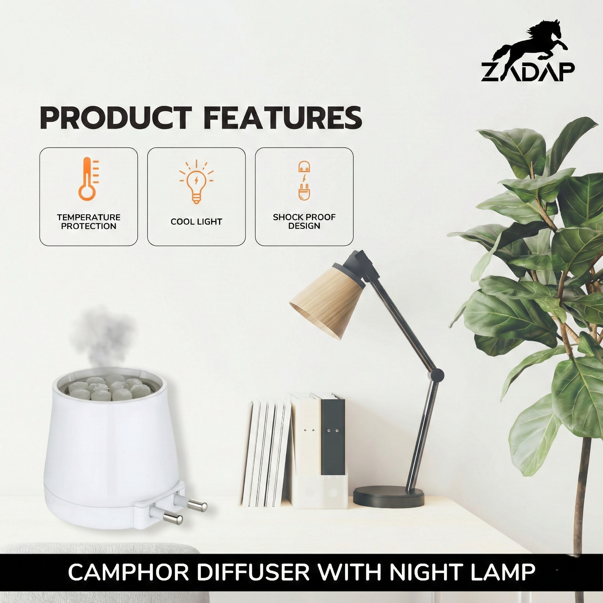 Zadap Wooden Kapoor Dani, Aroma Diffuser, Camphor Burner & Night Lamp
