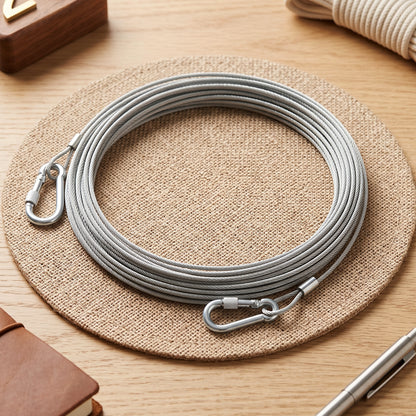Cloth Drying Wire Rope 5 Meter Stainless Steel with Carabiner Hooks (1 Pc)