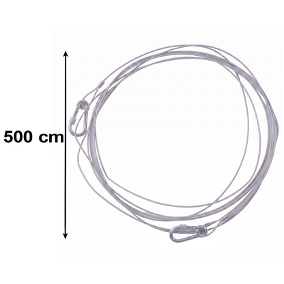 Cloth Drying Wire Rope 5 Meter Stainless Steel with Carabiner Hooks (1 Pc)