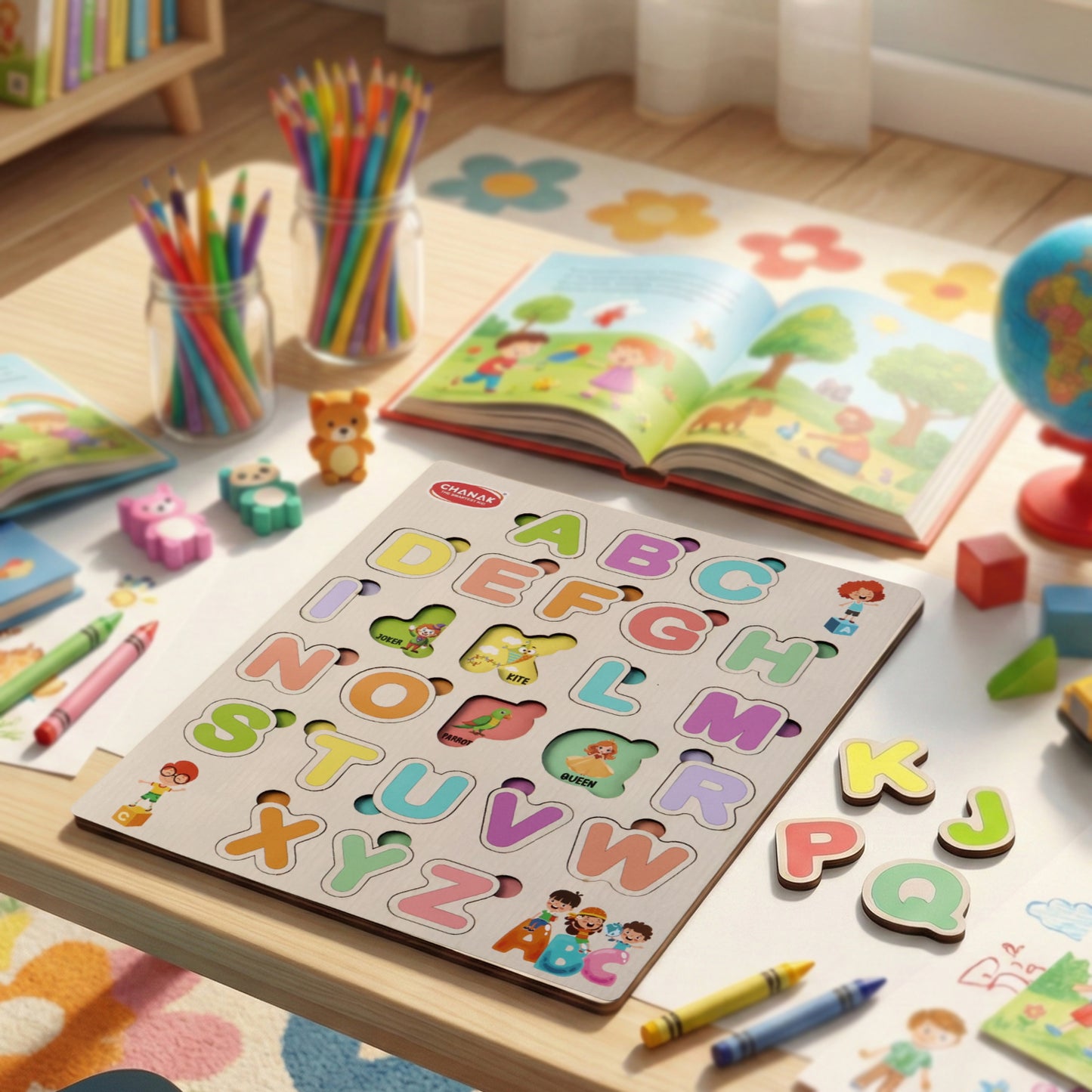 Aditi Wooden Alphabet Puzzle Board – Colorful A–Z Learning Toy for Kids