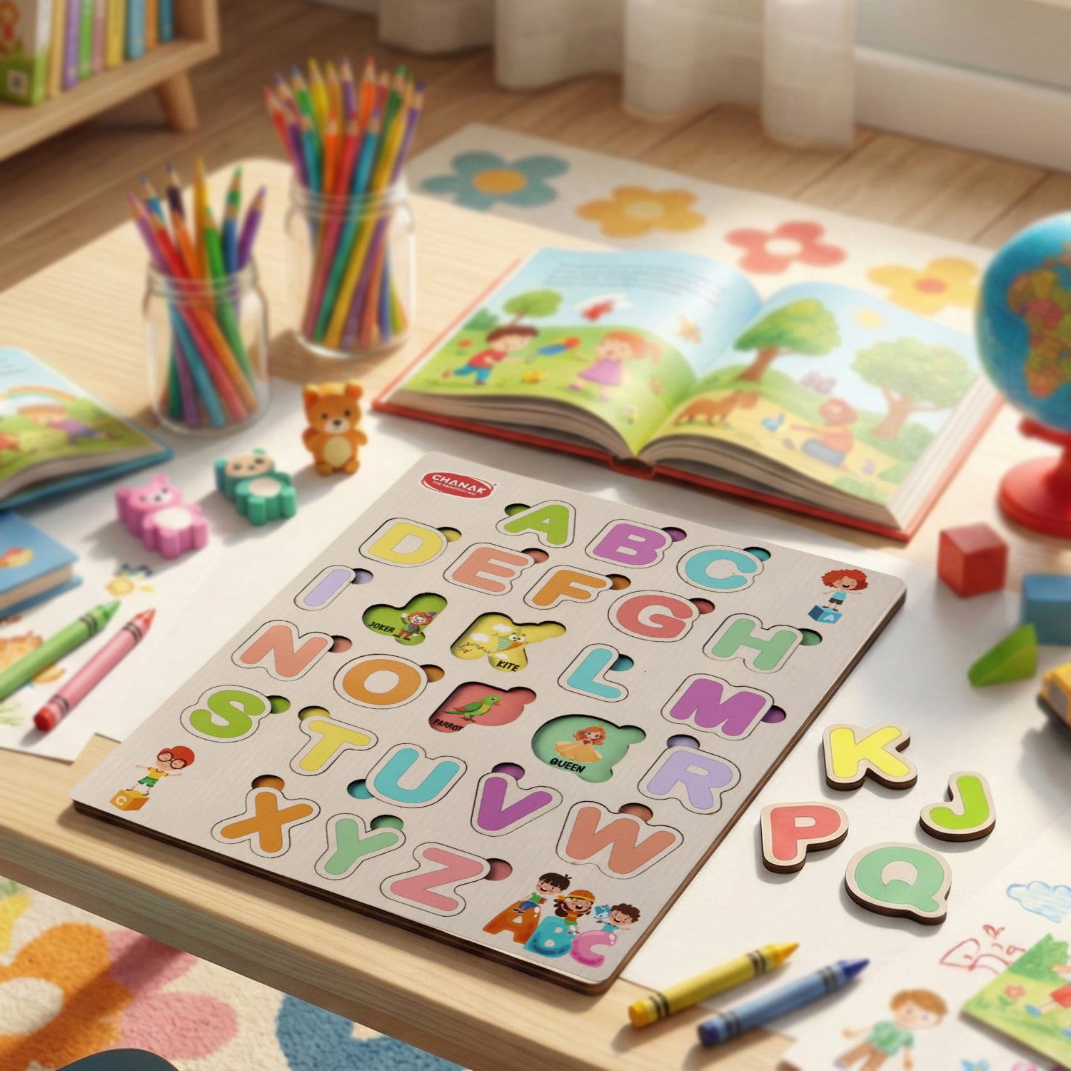 Aditi Wooden Alphabet Puzzle Board – Colorful A–Z Learning Toy for Kids