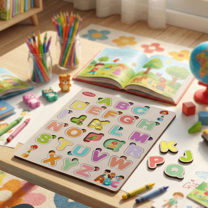 Aditi Wooden Alphabet Puzzle Board – Colorful A–Z Learning Toy for Kids