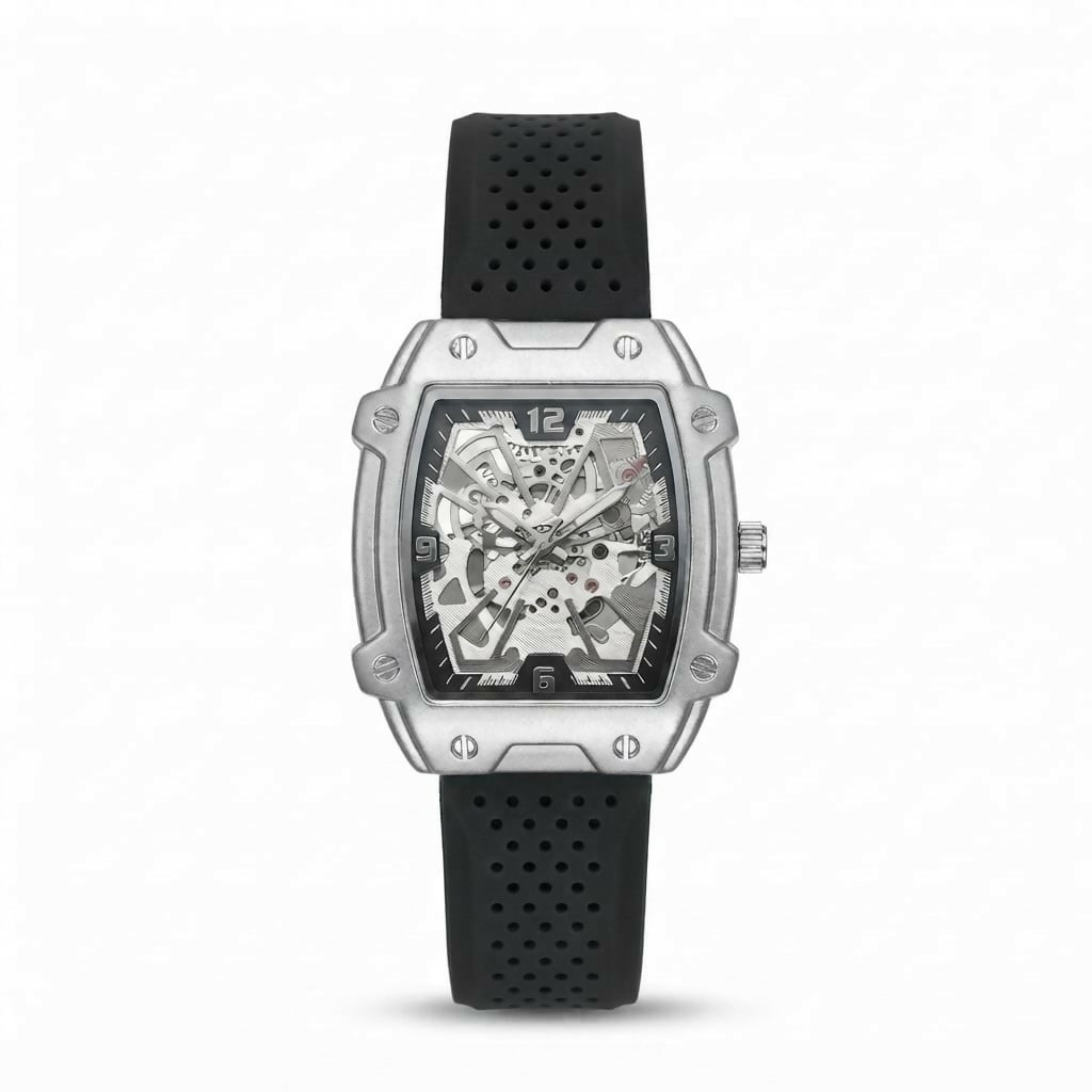 Premium Silver Dial Men's Watch With Silicone Strap For Trendy Casual Style
