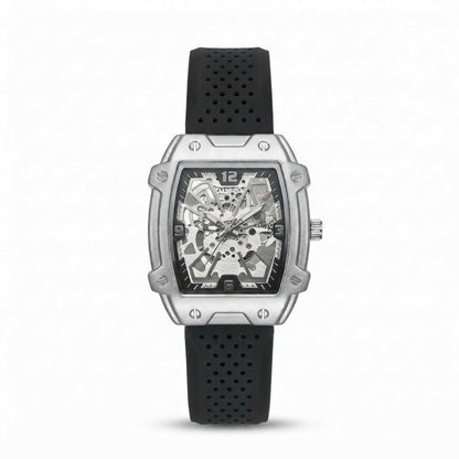 Premium Silver Dial Men's Watch With Silicone Strap For Trendy Casual Style