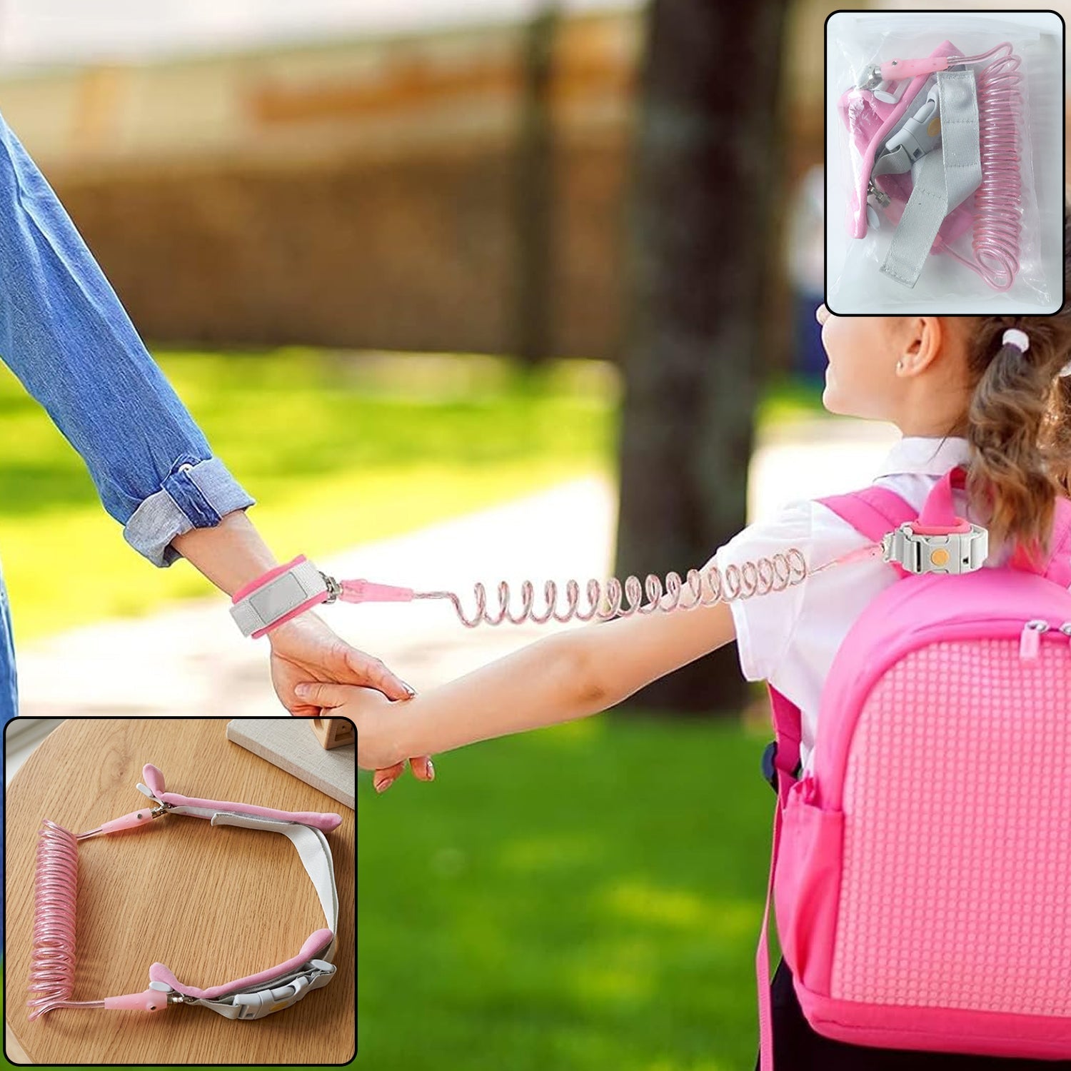 Kids anti-lost wrist link strap with elastic coil leash
