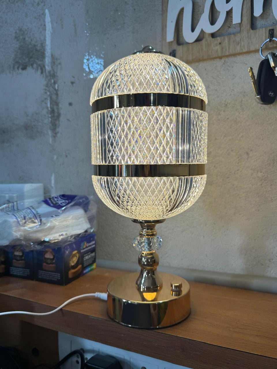 Metal Crystal Base Decorative Bedside Lamp for Living Room, Bedroom & Office