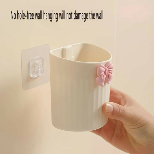 Elegant ceramic pen holder set with smooth matte finish and bow accent