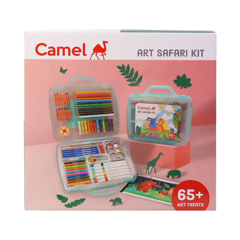 Camel Art Safari Kit – 65+ Art Treats with Colour Pencils, Crayons, Oil Pastels, Sketch Pens, Brush Pens & Watercolours
