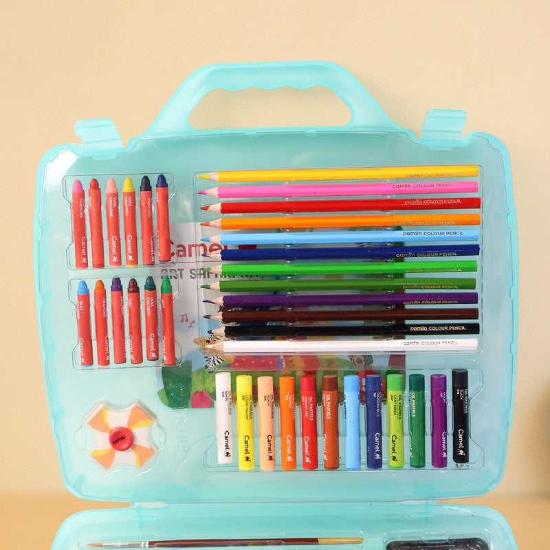 Camel Art Safari Kit – 65+ Art Treats with Colour Pencils, Crayons, Oil Pastels, Sketch Pens, Brush Pens & Watercolours