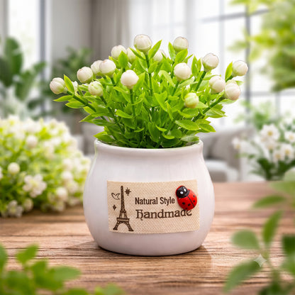 Mini Artificial Plant with Ceramic Pot White Flower Bonsai for Home Decor (1 Pc)