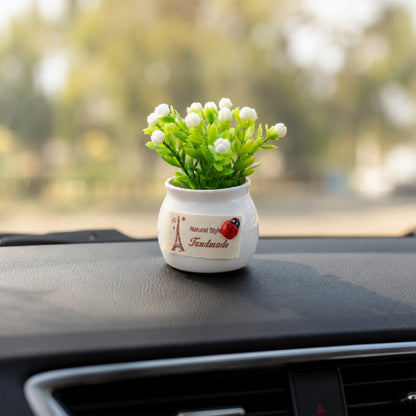 Mini Artificial Plant with Ceramic Pot White Flower Bonsai for Home Decor (1 Pc)