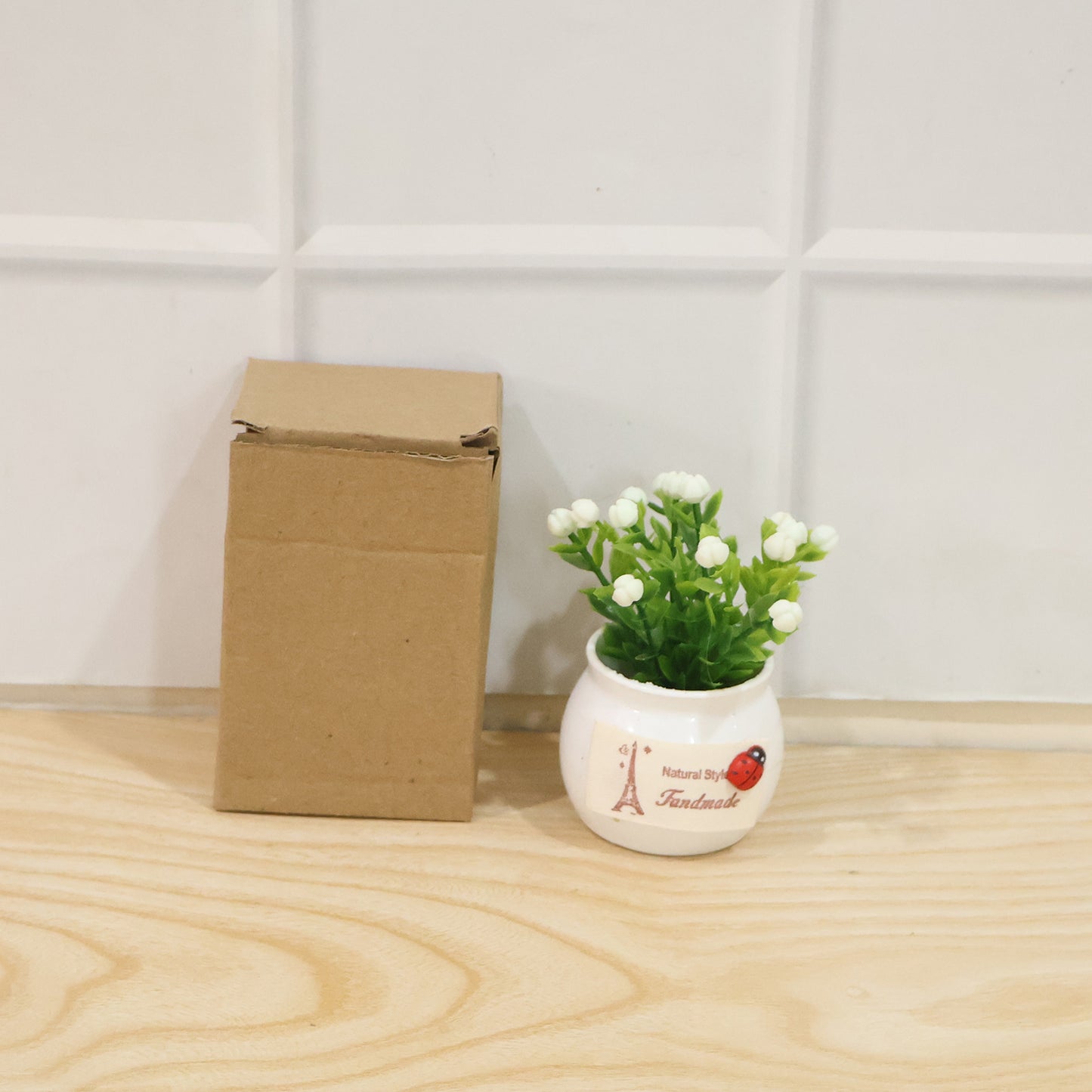 Mini Artificial Plant with Ceramic Pot White Flower Bonsai for Home Decor (1 Pc)