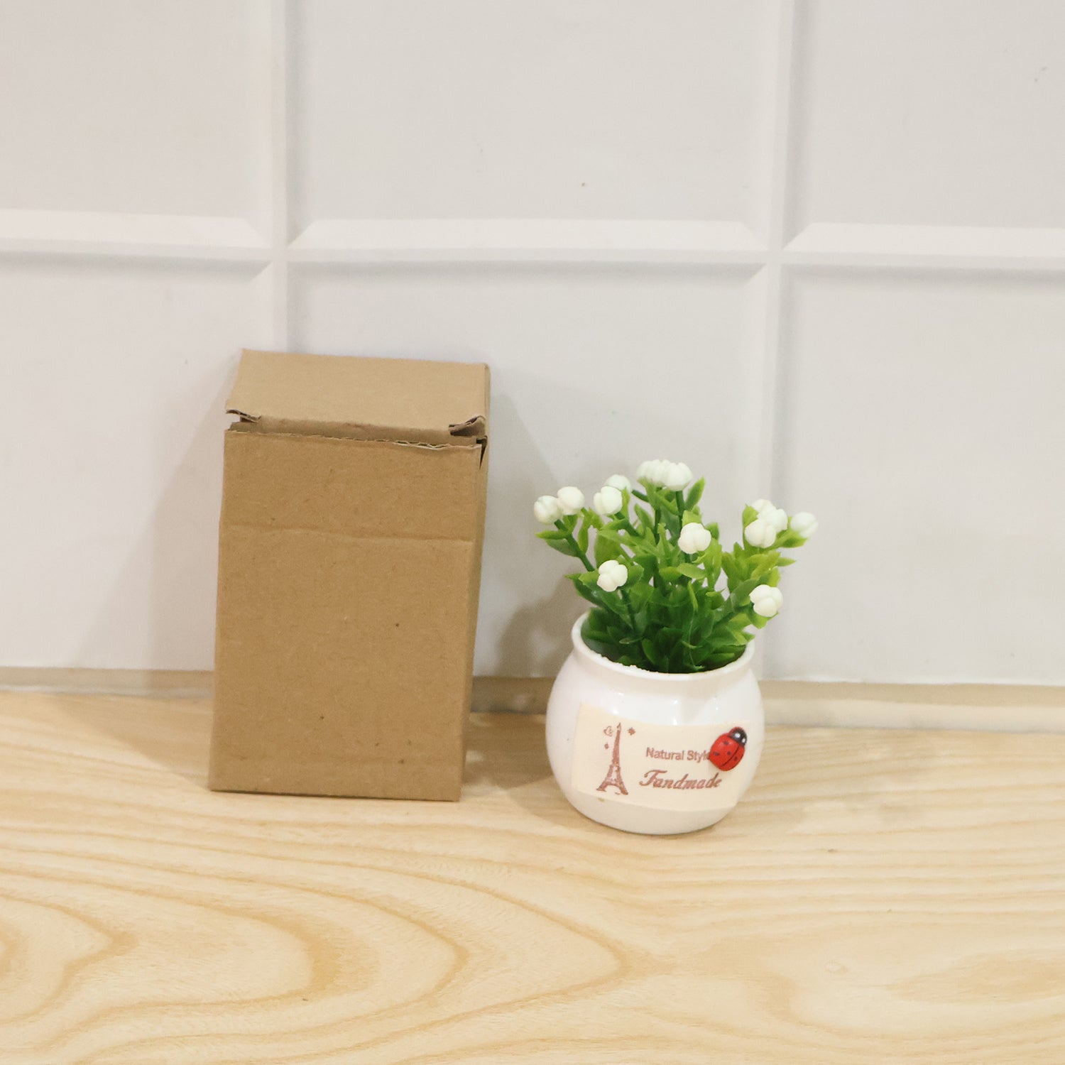 Mini Artificial Plant with Ceramic Pot White Flower Bonsai for Home Decor (1 Pc)