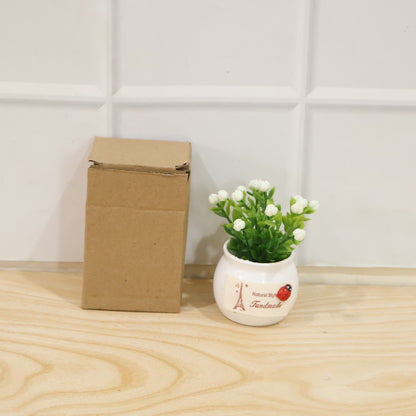 Mini Artificial Plant with Ceramic Pot White Flower Bonsai for Home Decor (1 Pc)