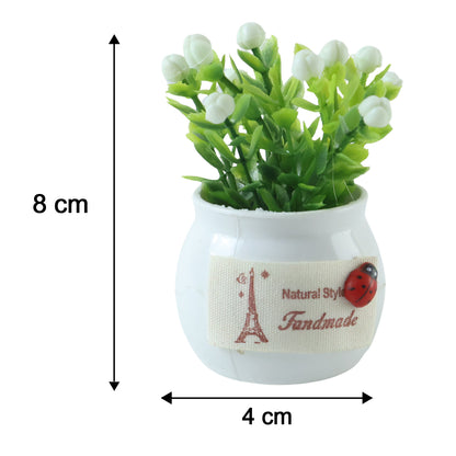 Mini Artificial Plant with Ceramic Pot White Flower Bonsai for Home Decor (1 Pc)