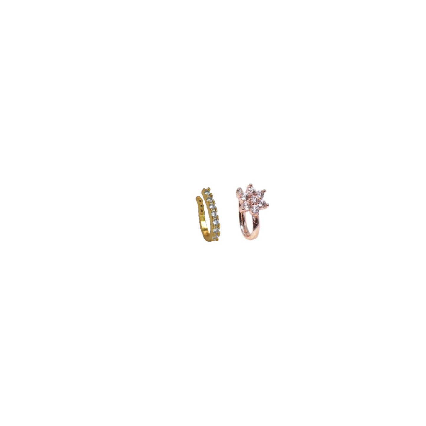 Gold-plated flower nath nose ring with ruby-colored cubic zirconia in center