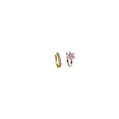 Gold-plated flower nath nose ring with ruby-colored cubic zirconia in center