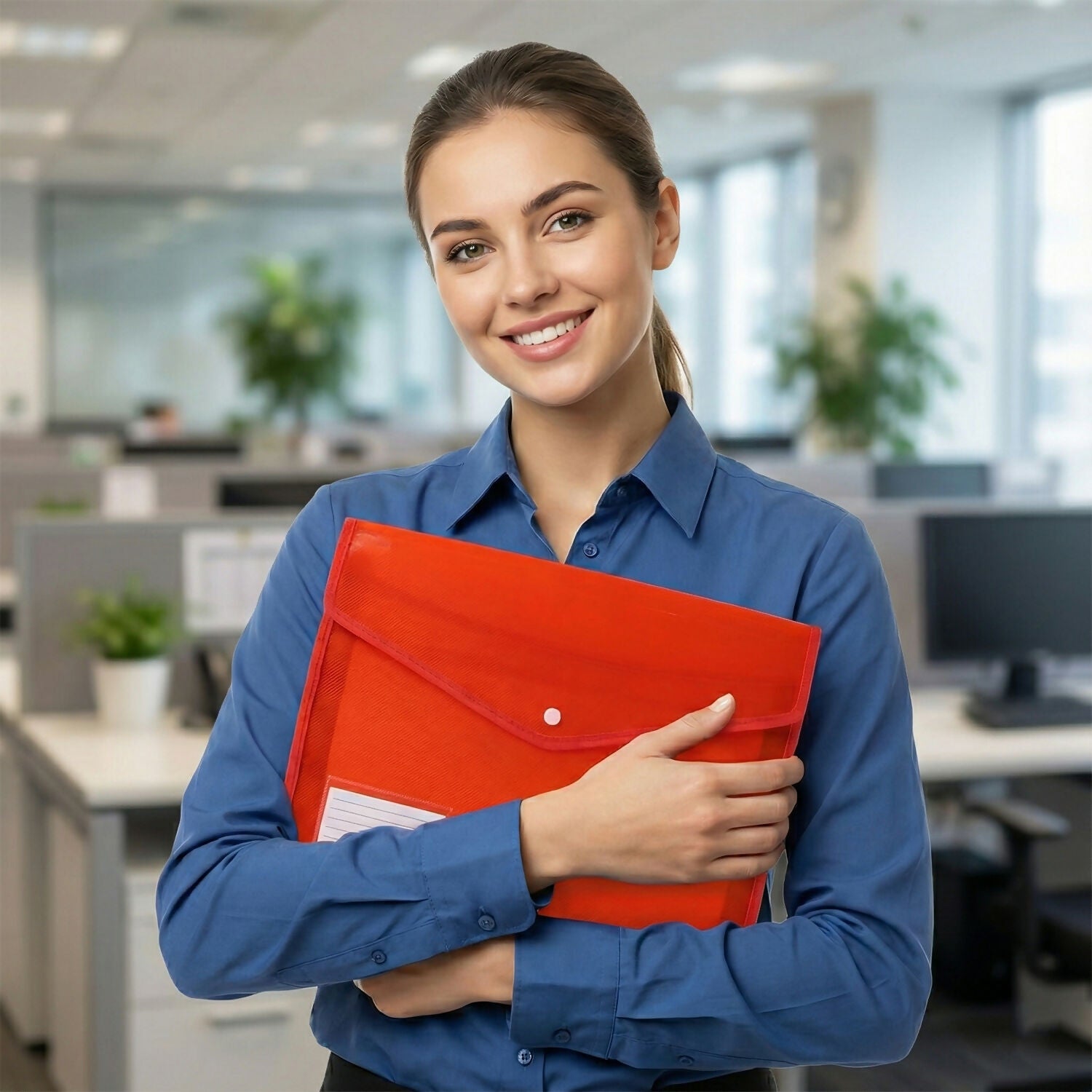 Double Pocket Document File Folder with Button Closure for Office, School Mix Colour