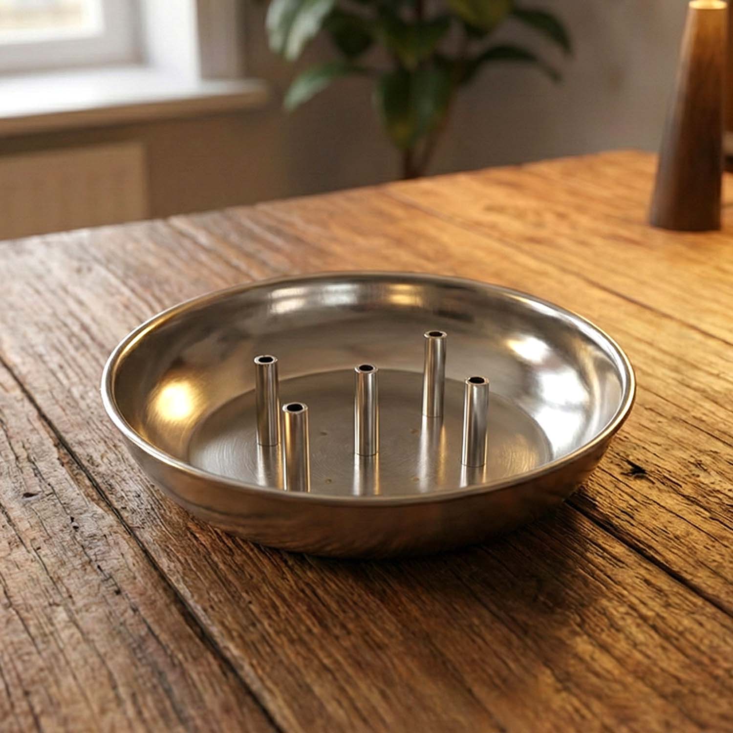 Polished metal incense stand        
