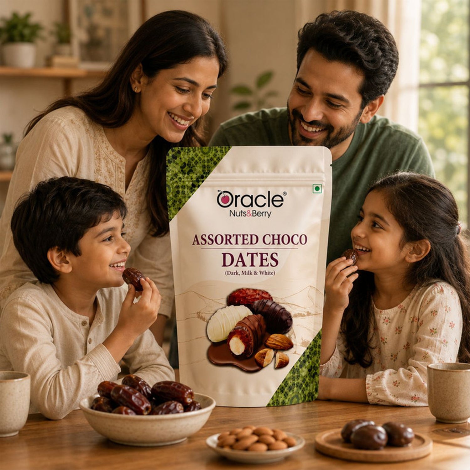 Choco dates with a variety of nuts, beautifully packaged for gifting