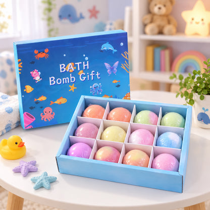 Colourful Fizzing Bath Bomb with Surprise Toy for Playful Bath Time (12 Pc)