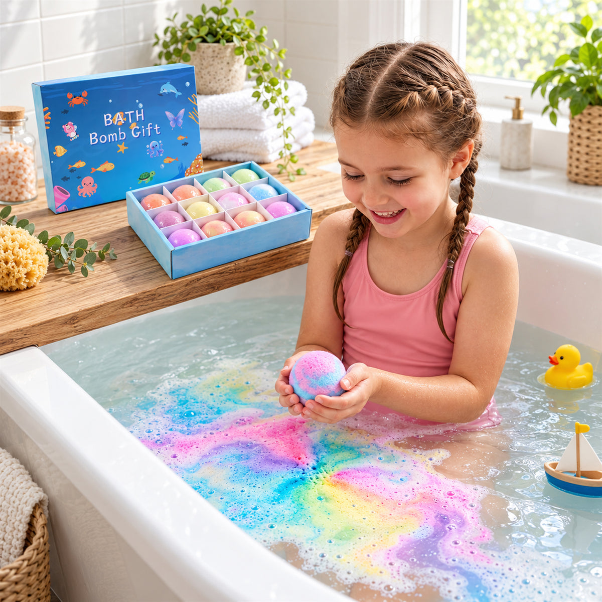 Colourful Fizzing Bath Bomb with Surprise Toy for Playful Bath Time (12 Pc)