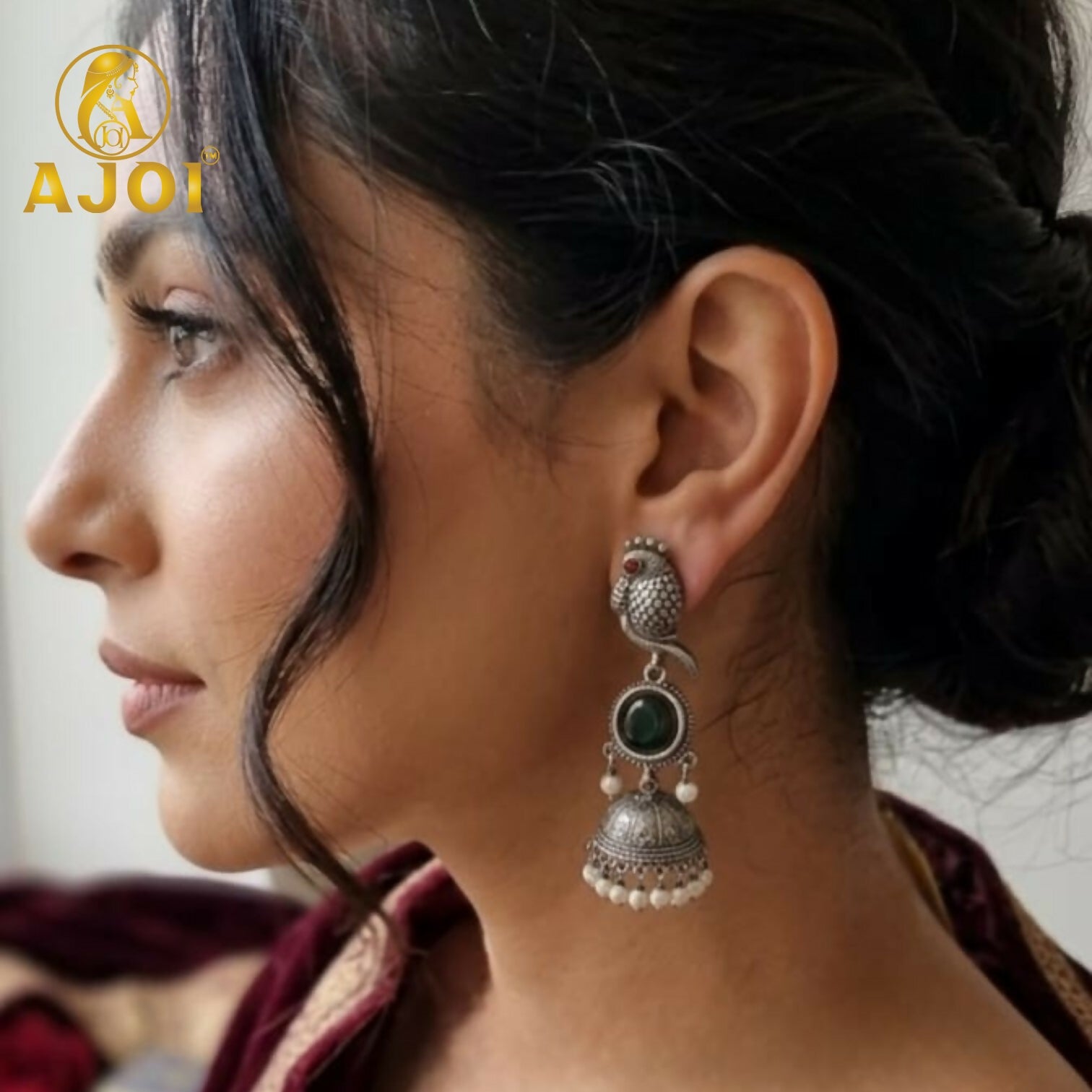 Traditional Jhumka & Oxidized Peacock Earrings Set of 2