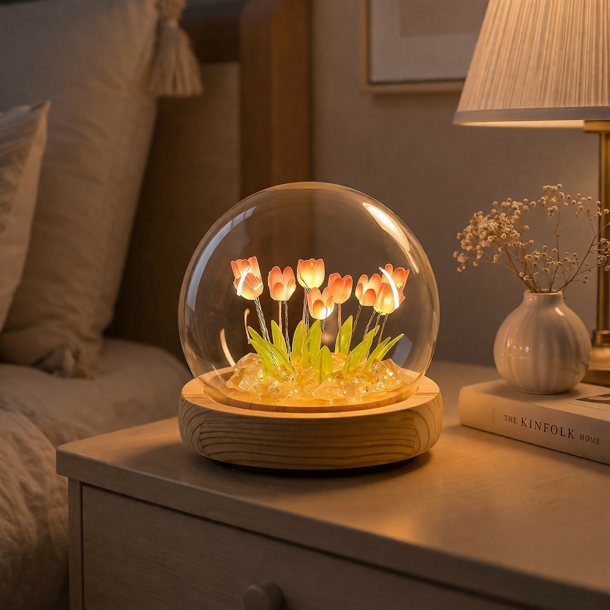 DIY Tulip Night Light Kit LED Glass Dome Decorative Table Lamp