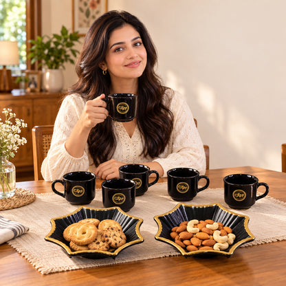Snack Serving Bowl and Tea Cup Set, Star Shape Platter Gift Set (8 Pc Set)