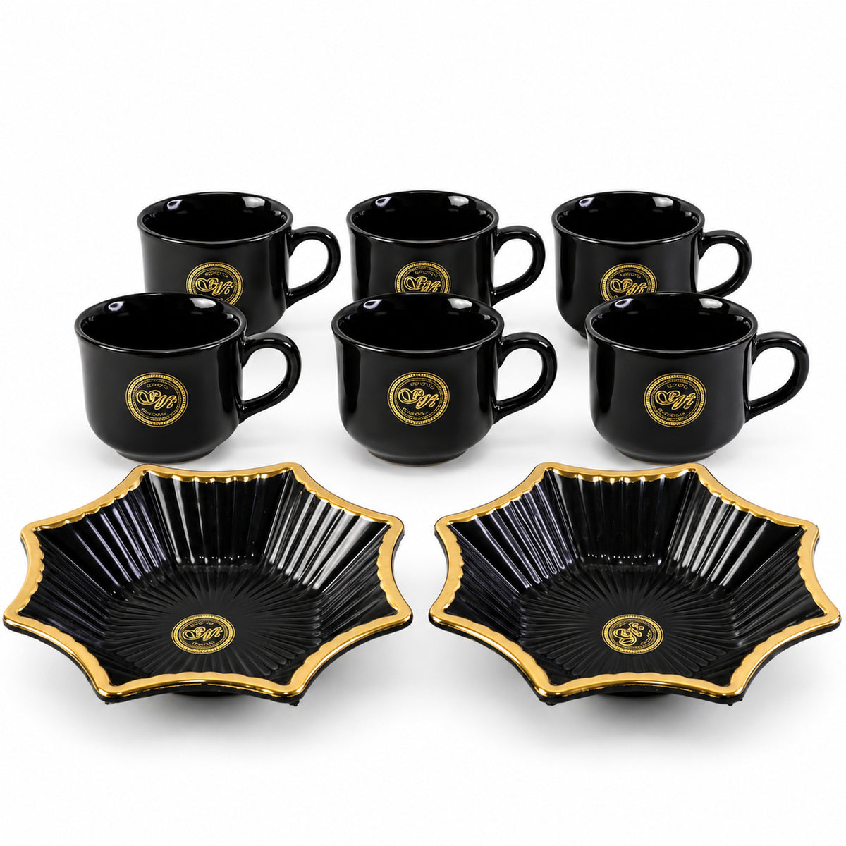 Snack Serving Bowl and Tea Cup Set, Star Shape Platter Gift Set (8 Pc Set)