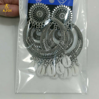 Oxidized Silver Chandbali Earrings with Cowrie Shell Drops Earring