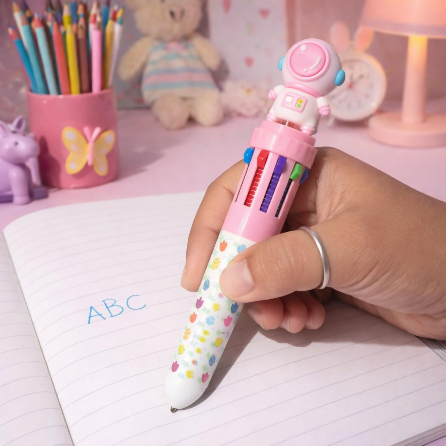 10-in-1 Multicolor Pen for Kids Astronaut Design Pink Purple Color (SET OF 2)