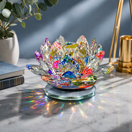 Crystal Lotus Decorative Showpiece with Multicolor Light Reflection