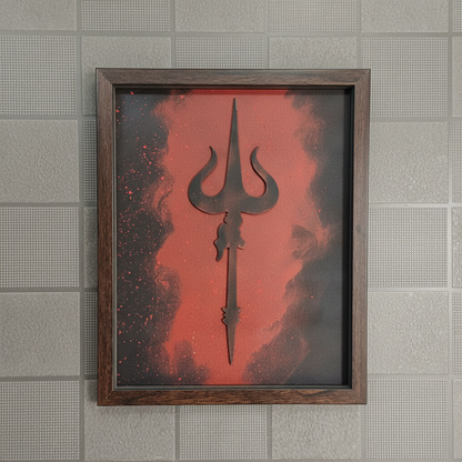 Mahadev Trishul Wall Art Frame – Minimalist Lord Shiva Trident Decor | Modern Spiritual Wall Art for Living Room, Meditation & Pooja Room