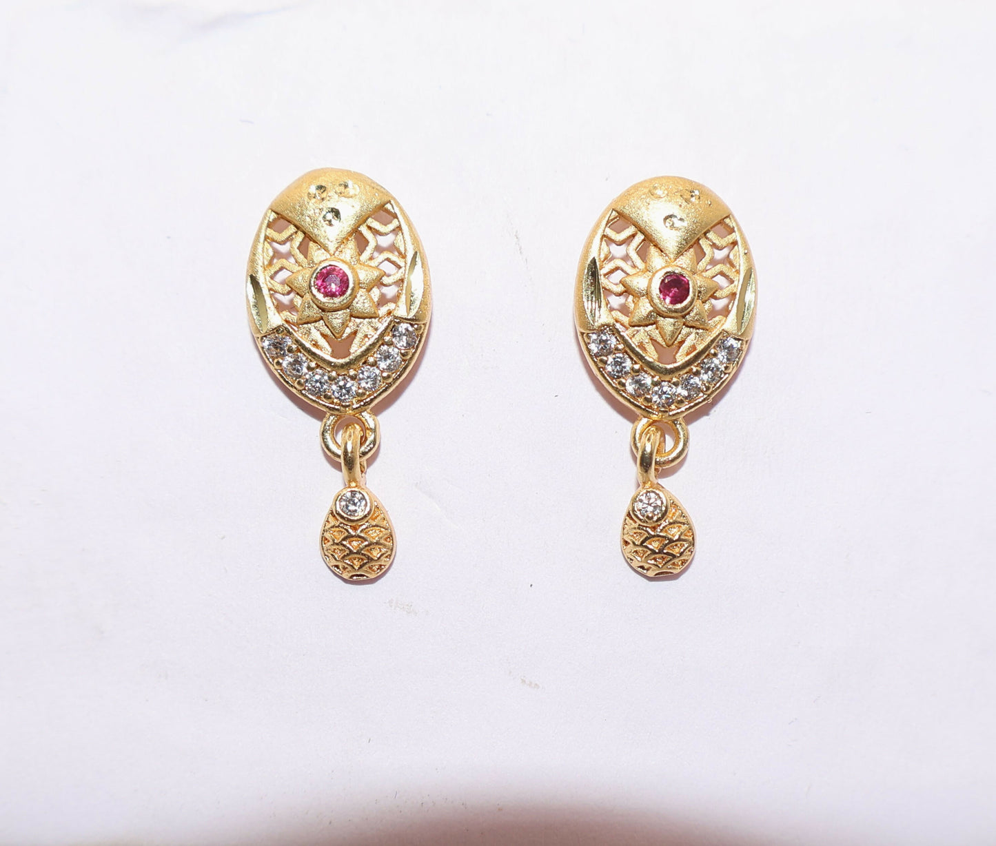 Gold Plated Oval Stud Earrings with AD for women and girls