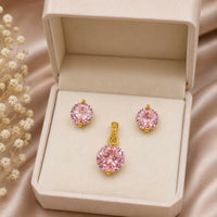 Gold-Plated Pink Crystal Pendal Butti Set for Women - IMITATION JEWELLERY