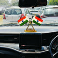Double Indian Flag Car Dashboard Stand with Golden Base for Patriotic Decoration