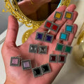 Premium Oxidised Silver-Plated Square Stone Drop Earrings Set of 9