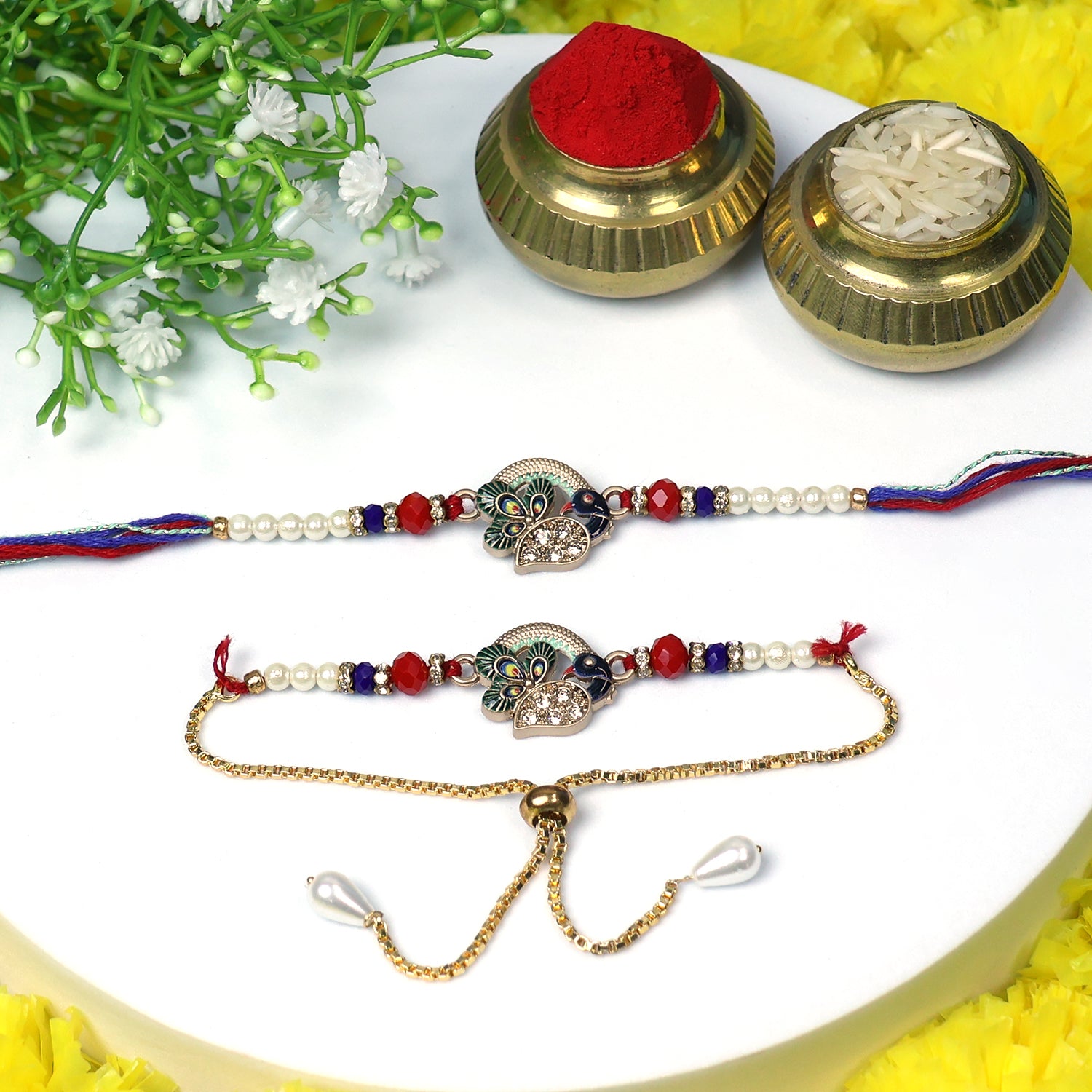 Designer Lumba Rakhi for Bhabhi – Surprise Random Rakhi Added Inside – Traditional Raksha Bandhan (1 Pair / Mix Design)