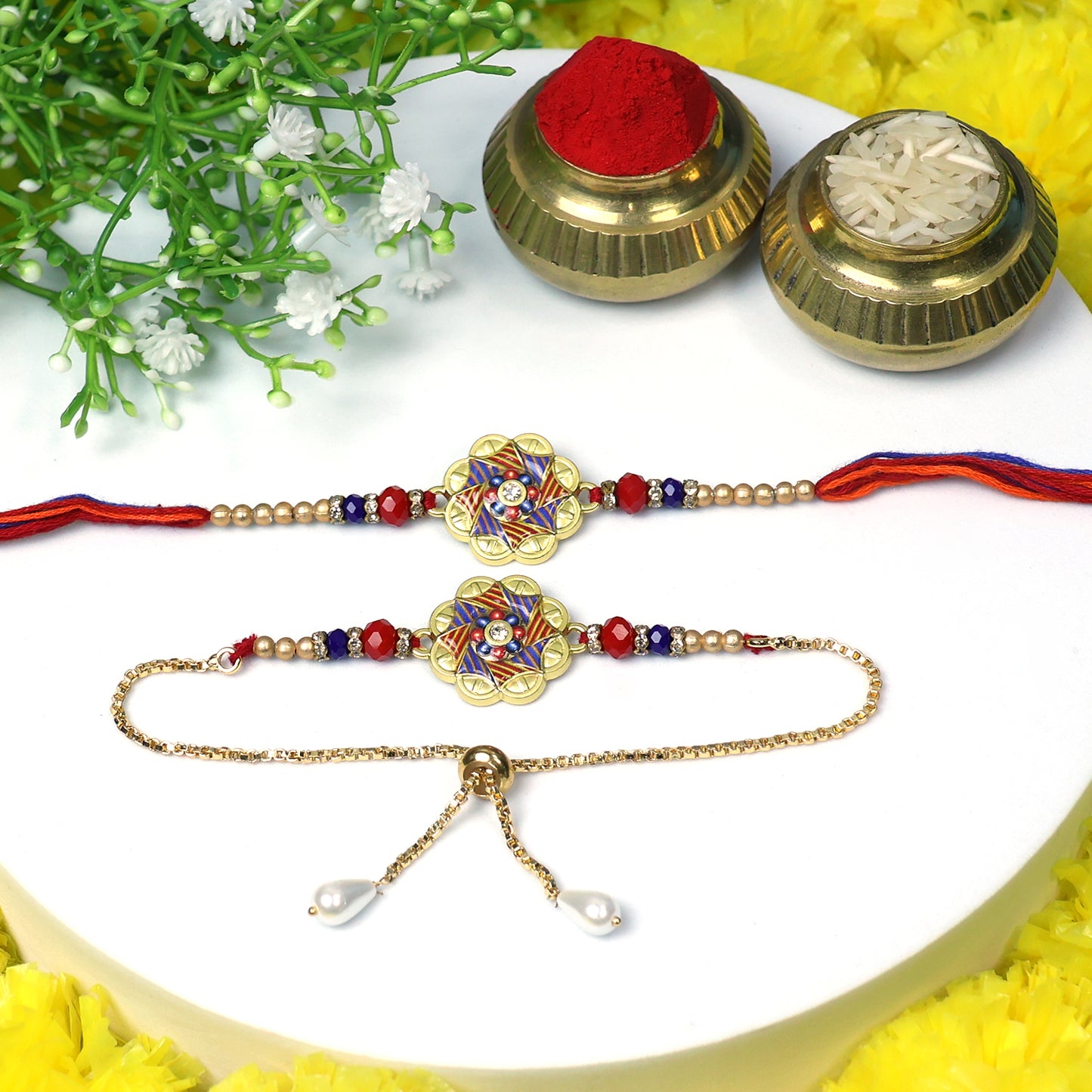 Designer Lumba Rakhi for Bhabhi – Surprise Random Rakhi Added Inside – Traditional Raksha Bandhan (1 Pair / Mix Design)
