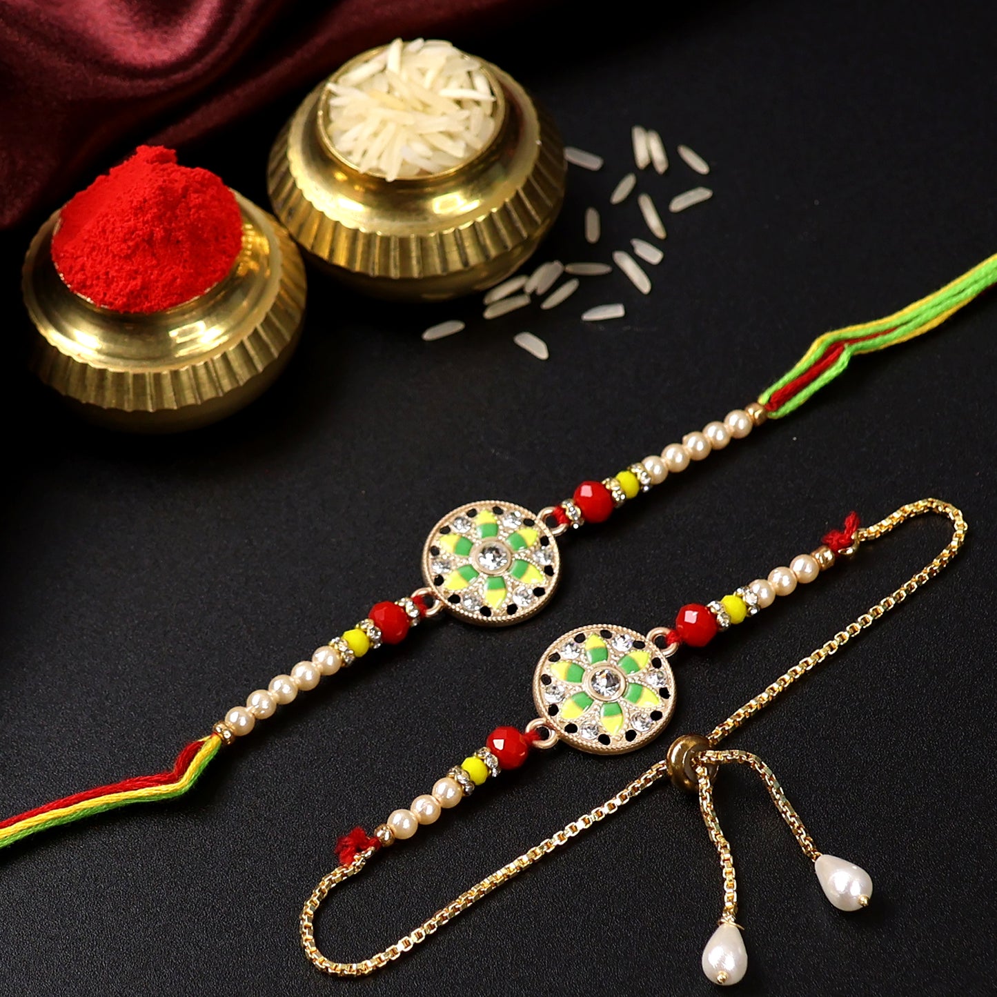 Traditional beaded Rakhi with adjustable bracelet