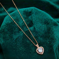 Rose Gold Finish Heart Halo Cubic Zirconia Pendant Necklace
