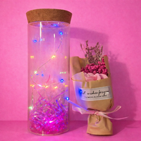 LED Glass Dome Flower Bouquet Gift Jar with Cork Lid & Fairy Lights (ANY COLOR)