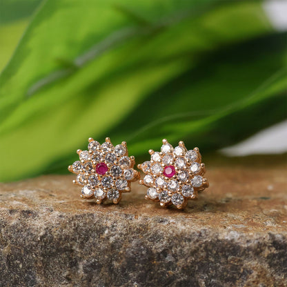 Floral CZ Stud Earrings with Center Stone for Daily & Party Wear