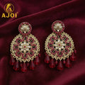 Pink Floral Earrings – Elegant Design with Crystal & Ruby Beads