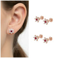 Rose Gold Ruby & Diamond Flower Stud Earrings – Comfortable Hypoallergenic