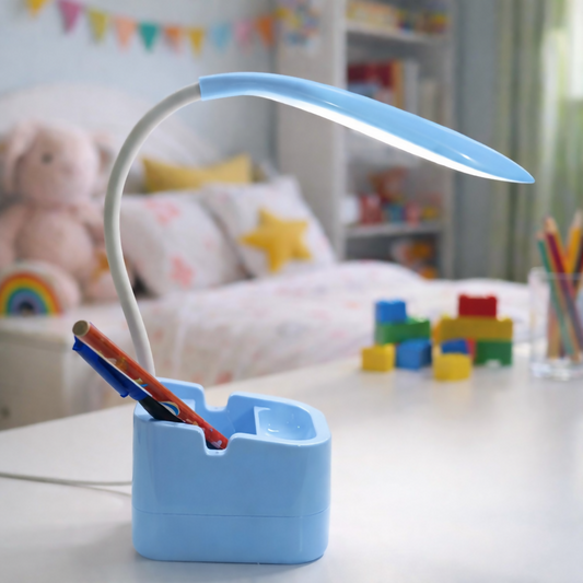 Blue LED Desk Lamp with Pen Holder and Phone Holder for Study Table and Kids Room