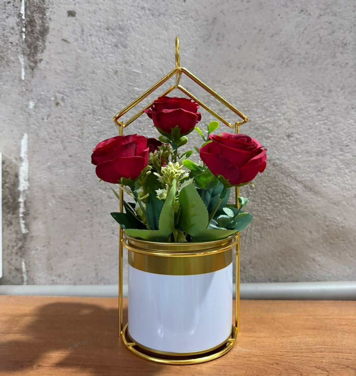 Gold Geometric Tabletop Planter with Decorative Pot