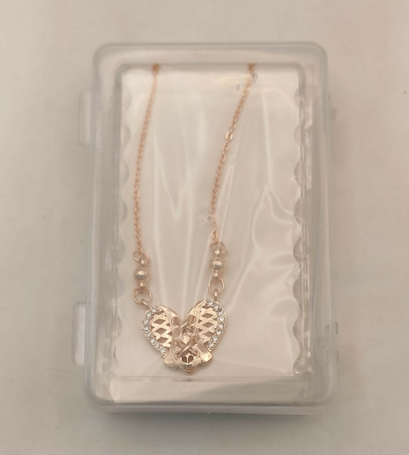 Rose Gold Filigree Heart Pendant Necklace with AD For women and girls