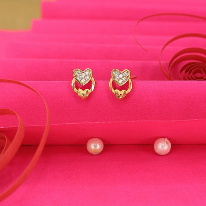 Heart Halo Stud Earrings | Gold Plated AD Daily Use for women and girls